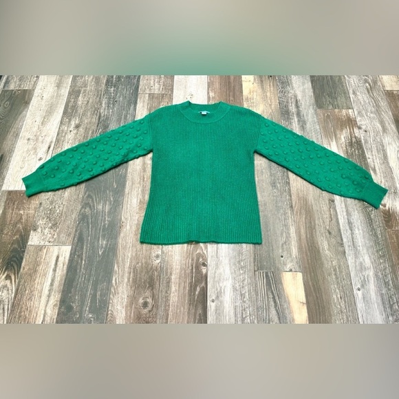 Cece Green Bobble Stitch Dot Sleeve Pullover Sweater Mockneck Women’s Size XS - Picture 2 of 8